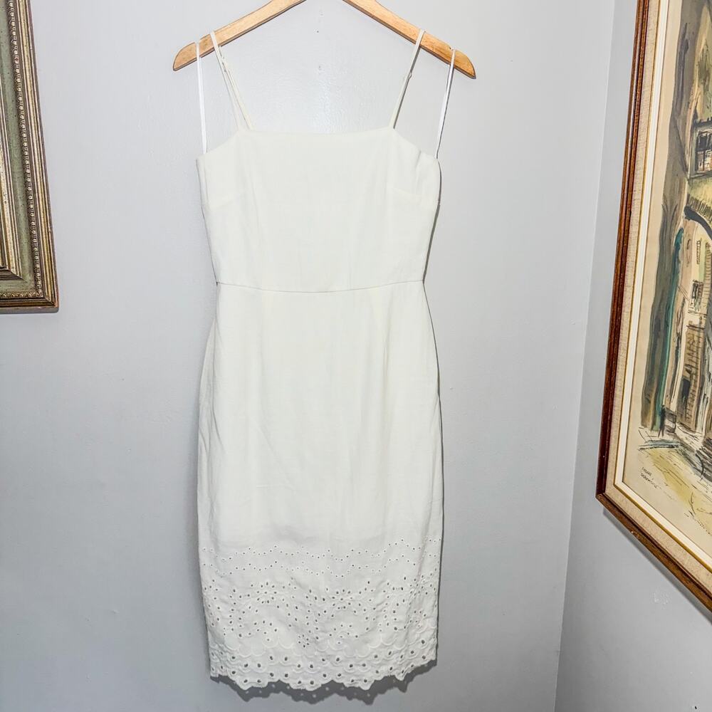 Mi Ami White Eyelet Linen Blend Spaghetti Strap Midi Dress Small